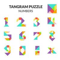isoliert Vektor Zahlen. bunt Tangram Puzzle Spiel zum Kinder. einstellen von bunt und spielerisch Zahlen Null zu zehn numerisch. Vektor Illustration
