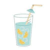 Wasser mit Eis und Zitrone im Glas. Plastik frei, Null Abfall Konzept. eben Vektor Abbildung.