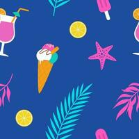 Sommer- nahtlos Muster mit Eis Creme, tropisch Blätter, Zitrone und Seestern. Vektor Illustration. drucken, Stoff Design, Verpackung Papier.