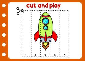 Schnitt und abspielen das Rakete. Puzzle Spiel zum Kinder vektor