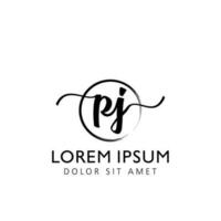 brev pj första handstil logotyp med signatur och hand dragen stil. vektor