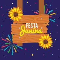 festa junina Poster mit Sonnenblumen und Dekoration vektor