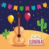 festa junina Poster mit Gitarre und Symbolen traditionell vektor