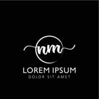 brev nm första handstil logotyp med signatur och hand dragen stil. vektor