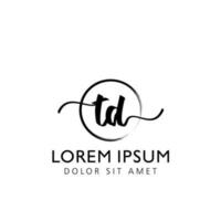 brev td första handstil logotyp med signatur och hand dragen stil. vektor