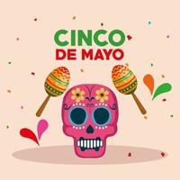 Cinco de Mayo Poster mit Totenkopf und Maracas vektor