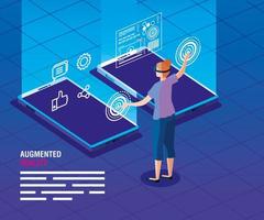 kvinna med glasögon av förstärkt verklighet och smartphones vektor