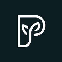 Brief p mit Blatt Logo Design vektor