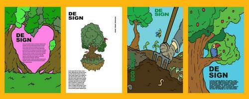 Baum einstellen Illustration zum Banner, Poster, Hintergrund, Design, usw vektor