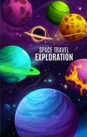 tecknad serie galax Plats planeter affisch, utomjording jord vektor