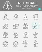uppsättning träd form vektor linje ikoner