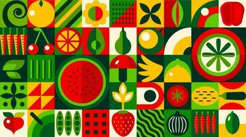 frukt och grönsaker geometrisk bauhaus mönster vektor