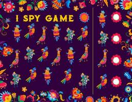 jag spionera spel, mexikansk brasiliansk papegojor blommig motiv vektor