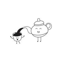 Hand gezeichnet Illustration Vektor Grafik Kinder Zeichnung Stil komisch süß ein Kessel Gießen Wasser in ein Tasse im ein Karikatur Stil