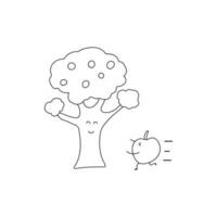 hand dragen barn teckning stil söt ett äpple springa genom en träd en tecknad serie stil vektor