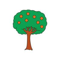 barn teckning tecknad serie vektor illustration söt mandarin träd ikon isolerat på vit bakgrund