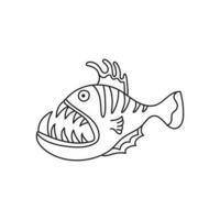 hand dragen barn teckning tecknad serie djup hav fisk isolerat på vit bakgrund vektor