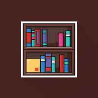 illustration vektor av mörk brun bokhylla i platt design