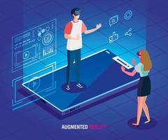 par med glasögon av förstärkt verklighet och smartphone vektor