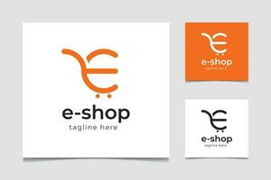 E-Shop und E-Commerce Logo Design Vektor Vorlage mit Rahmen Symbol.