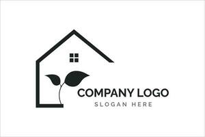 Haus und Blätter Logo Design im einfach Linien auf schwarz Farbe vektor