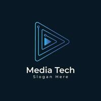 Medien Technik Logo Design Vektor Vorlage mit Technologie abspielen Symbol Symbol.