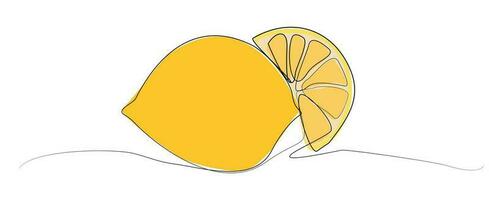 ett linje vektor teckning citron- och skiva. kontinuerlig linje gul frukt illustration. vitamin och friska mat begrepp. design konst för paket, logotyp, livsmedelsbutik, handla väska. eco och organisk färsk citrus.