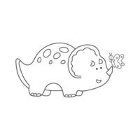 Hand gezeichnet Illustration Vektor Grafik Kinder Zeichnung Stil komisch süß Grün Triceratops Dinosaurier mit wenig Schmetterling im ein Karikatur Stil