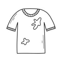 schmutzig T-Shirt im Gekritzel Stil. Vektor Illustration. T-Shirt mit ein beflecken im ein linear Stil. isoliert auf Weiß Hintergrund.