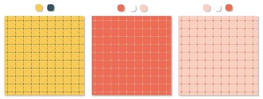 Satz von drei nahtlosen quadratischen gelb-blau-rot-rosa-weißen Mustern mit Punkten vektor
