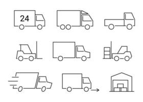 LKW Transport, logistisch und Lieferung Linie Symbol. Sendung Service, Gabelstapler und Lagerung. Ladung Transport, Lager und schnell Lieferung. Vektor Zeichen