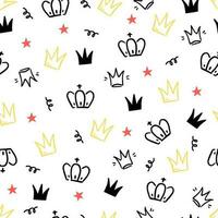 klotter krona hand dragen sömlös mönster. klotter prinsessa krona, drottning tiara mönster. linje skiss kunglig bakgrund. drottning, kung hand dragen enkel bakgrund, tapet. vektor
