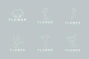 blommig logotyp, löv och blommor botanisk trädgård vektor, blommig design av liv vektor