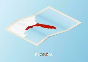 gefaltet Papier Karte von Florida mit benachbart Länder im isometrisch Stil. vektor