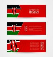 einstellen von drei horizontal Banner mit Flagge von Kenia. Netz Banner Design Vorlage im Farbe von Kenia Flagge. vektor