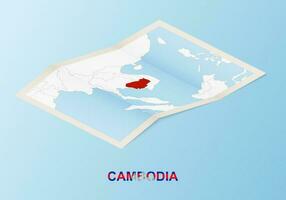 gefaltet Papier Karte von Kambodscha mit benachbart Länder im isometrisch Stil. vektor