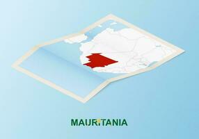 gefaltet Papier Karte von Mauretanien mit benachbart Länder im isometrisch Stil. vektor
