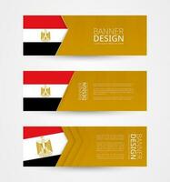 uppsättning av tre horisontell banderoller med flagga av egypten. webb baner design mall i Färg av egypten flagga. vektor