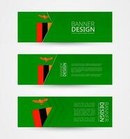 einstellen von drei horizontal Banner mit Flagge von Sambia. Netz Banner Design Vorlage im Farbe von Sambia Flagge. vektor