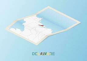 gefaltet Papier Karte von Delaware mit benachbart Länder im isometrisch Stil. vektor
