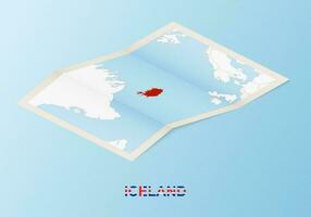 vikta papper Karta av island med angränsande länder i isometrisk stil. vektor