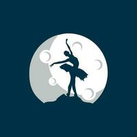 Ballett Tanzen Mond Logo, Tanzen Mädchen Gliederung und das Mond Logo Design Vorlage vektor