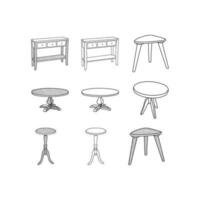 möbel uppsättning av tabell linje konst samling, årgång logotyp illustration design mall, modern enkel minimalistisk vektor begrepp.