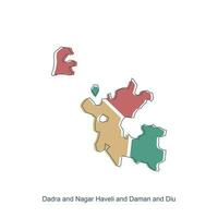 Karte von dadra und Nagar Haveli und daman und diu Illustration Design mit schwarz Gliederung auf Weiß Hintergrund, Design Vorlage geeignet zum Ihre Unternehmen vektor
