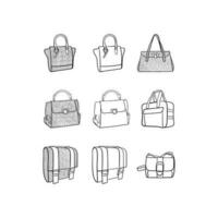 uppsättning av kvinna väska ikon samling design mall, översikt logotyp design, stil, line.abstract, kan vara Begagnade för din företag vektor