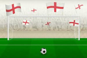 England fotboll team fläktar med flaggor av England glädjande på stadion, straff sparka begrepp i en fotboll match. vektor
