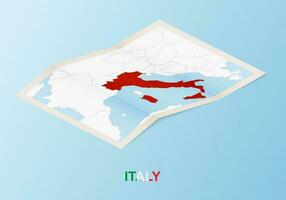 vikta papper Karta av Italien med angränsande länder i isometrisk stil. vektor