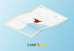 gefaltet Papier Karte von Kamerun mit benachbart Länder im isometrisch Stil. vektor