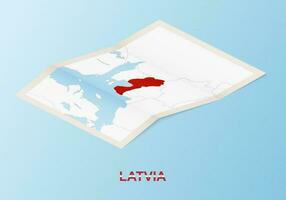 vikta papper Karta av lettland med angränsande länder i isometrisk stil. vektor