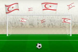 Nord Zypern Fußball Mannschaft Fans mit Flaggen von Nord Zypern Jubel auf Stadion, Strafe trete Konzept im ein Fußball passen. vektor
